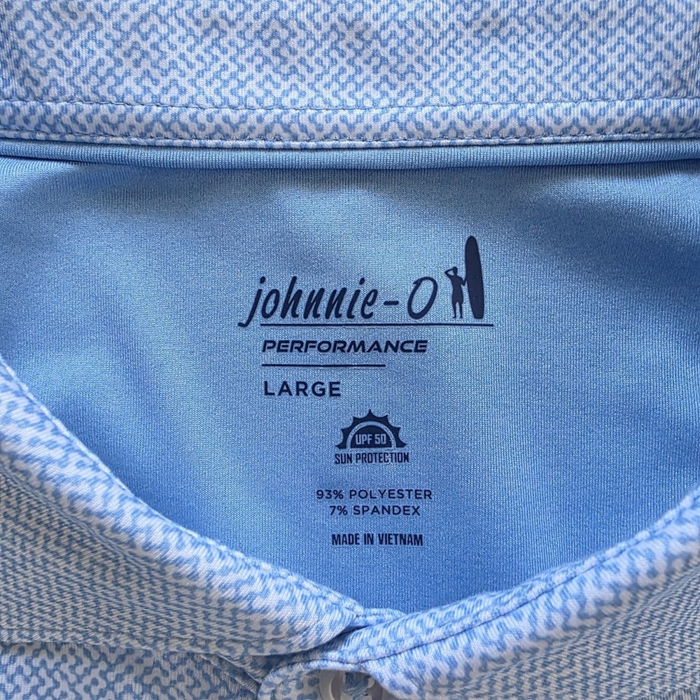 Johnnie O Performance Polo Mens Large Blue White With Logos - Picture 3 of 14